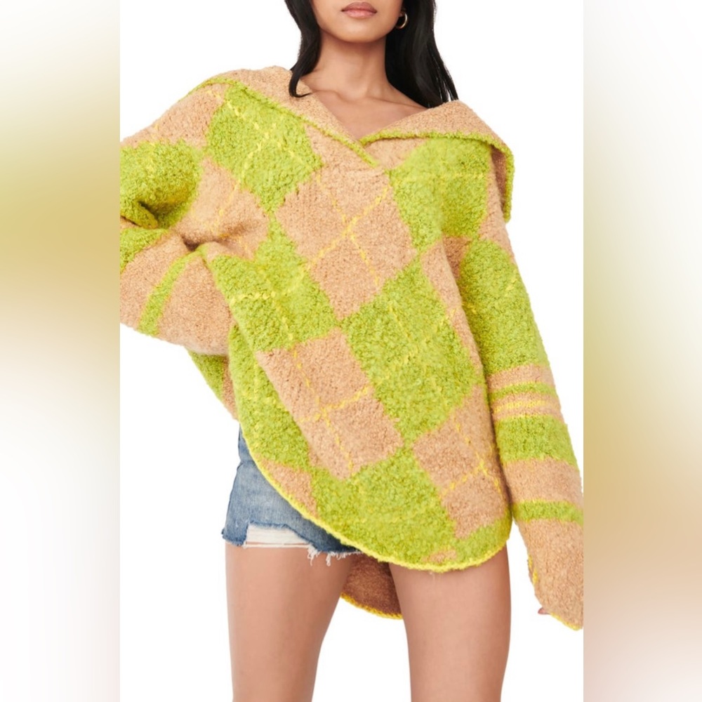 Free People Sunshine to Follow Argyle Sweater Size M NWT